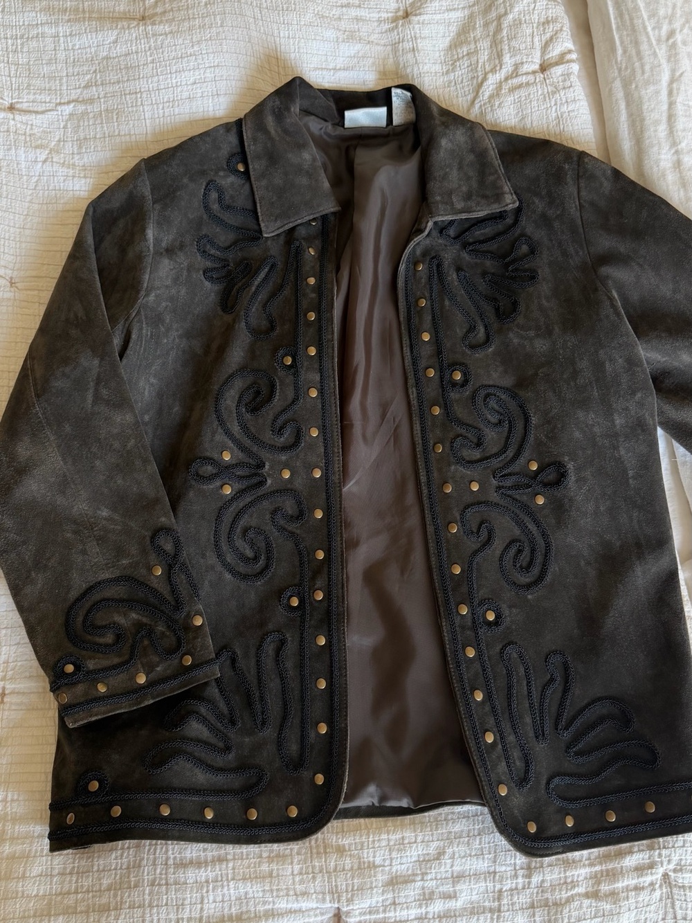 Suede Embroidered Jacket - Dark Brown